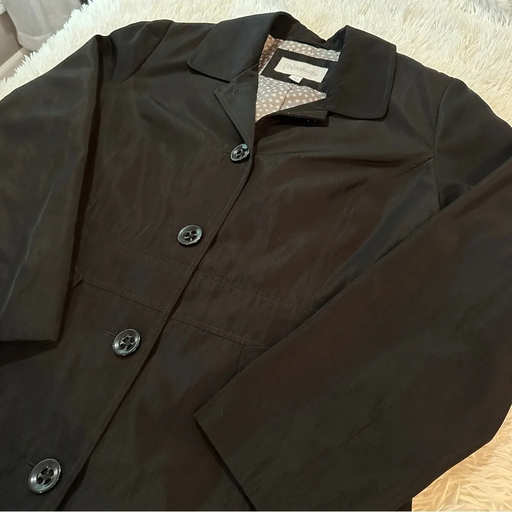 Relativity Black Button Front Trench Coat Size Large